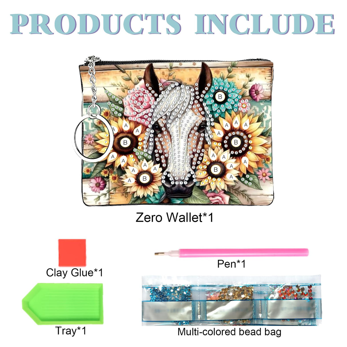 JZHYOAN DIY Diamond Art Purses and Wallets Handbags Wallet Keychain Coin Pouch Coin Purse with Zipper and Keyring Diamond Painting Small Coin Purse for Women Cards Keys Horse JZHYOAN