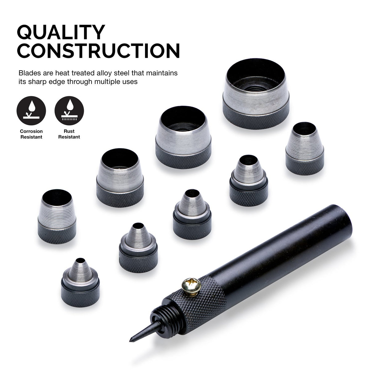 NEIKO 02614A Interchangeable Large Hollow Hole Punch Tool Set, 10 Piece, Gasket Maker, Heavy Duty Gasket Punch Set, Includes Hole Puncher Tool Carrying Case, Leather Punch Set NEIKO