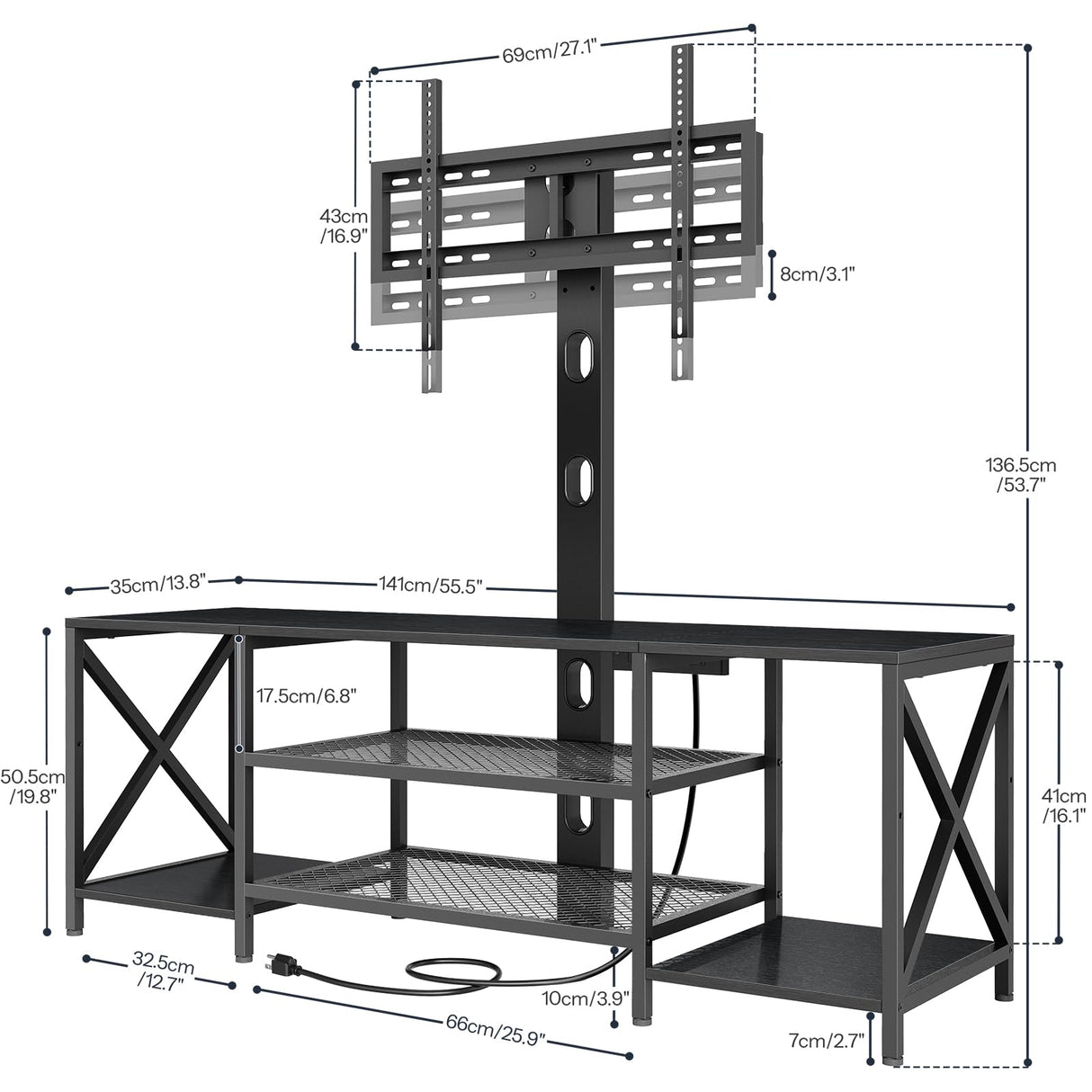 HOOBRO TV Stand with Mount and Power Outlet, LED Entertainment Center with Swivel TV Mount for 32/45/55/60/65/70/75 inch TVs, TV Cabinet with 3-Tier Storage, for Living Room, Bedroom, Black BB46UDDS01 HOOBRO