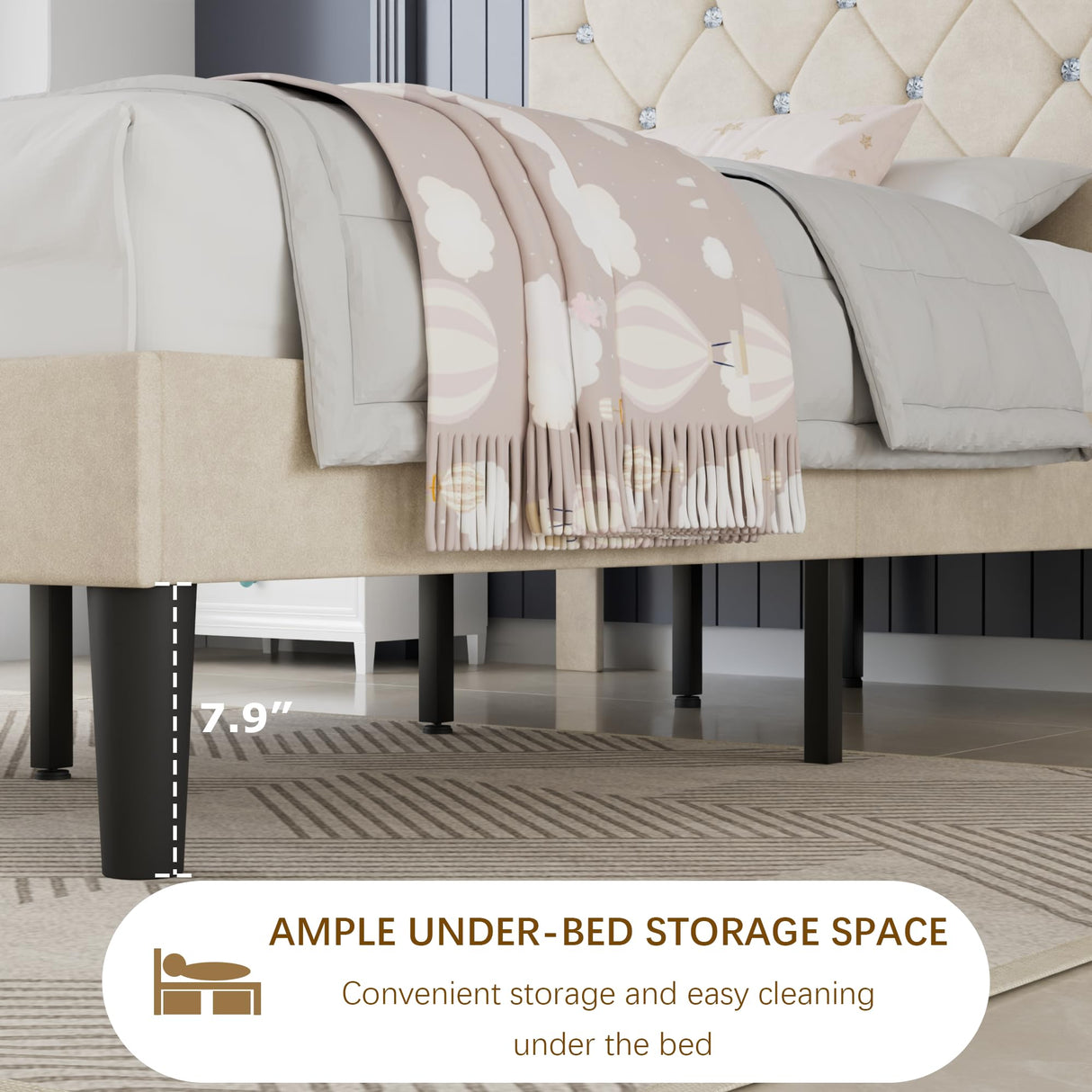 VECELO Twin Size Bed Frame, Upholstered Platform with Adjustable Diamond Tufted Headboard, Wood Slat Support, No Box Spring Needed, Pala Beige VECELO