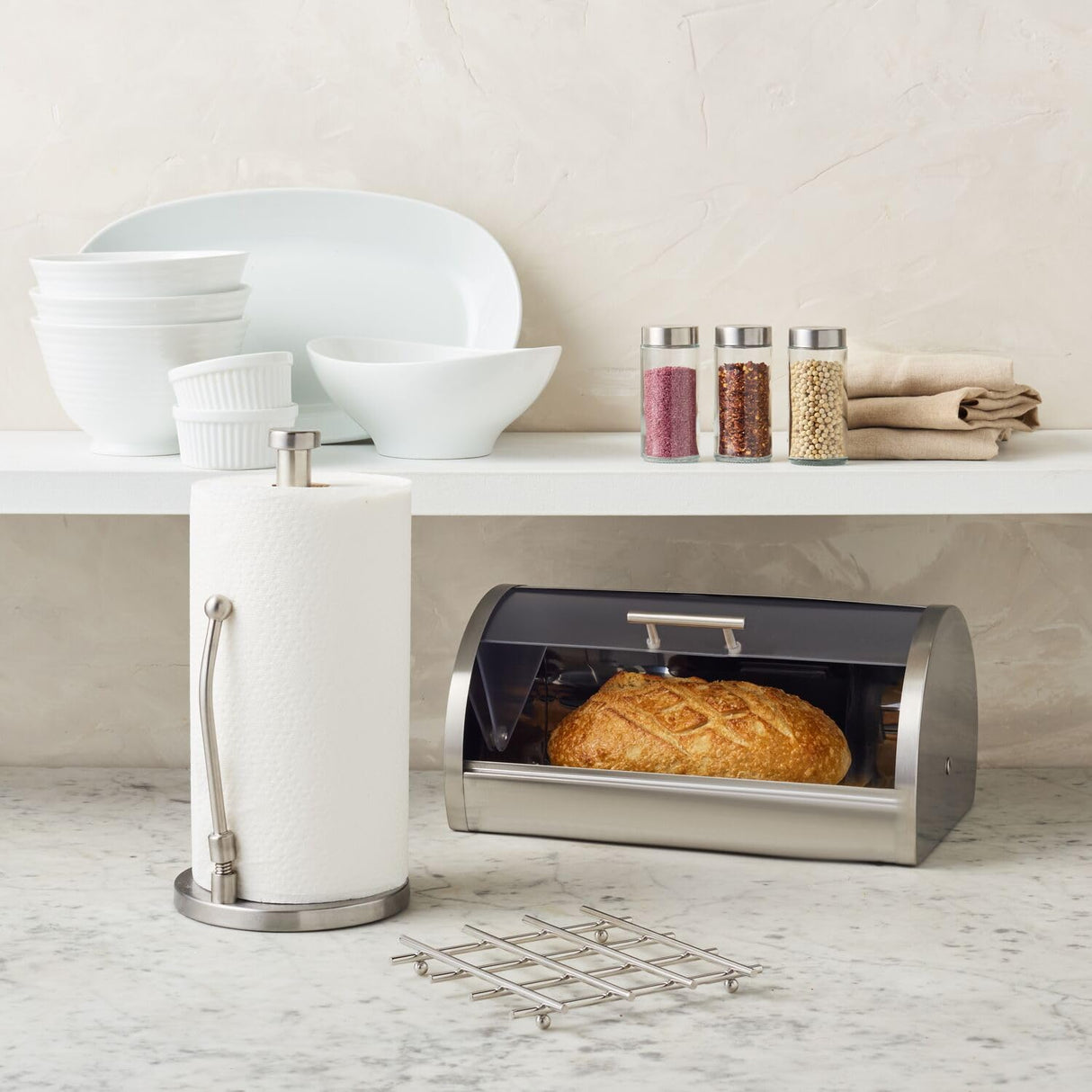 Sur La Table Stainless Steel Roll Top Bread Box Keeper, 15.5 x 11 x 7.75 Inches Sur La Table