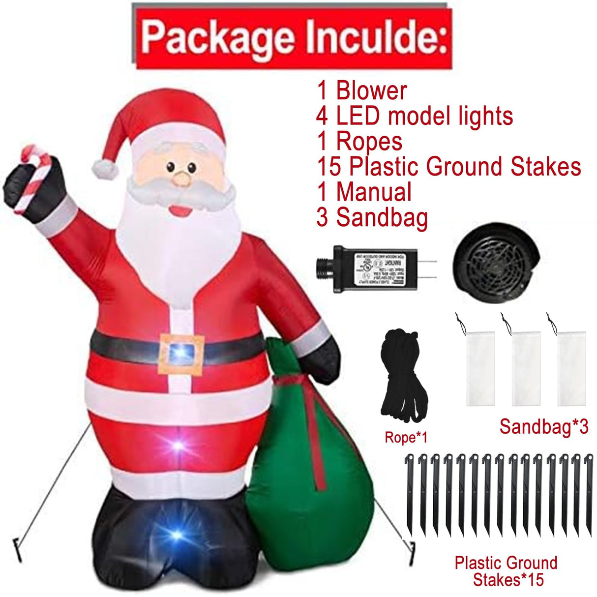12 Ft by 7.6 Ft Giant Christmas Inflatables Decorations Outdoor Santa Claus with Gift Bag with LED Light for Christmas Blow Up Yard Decor for Lawn Garden Party Holiday Xmas Decorations Cute Fun TURNMEON