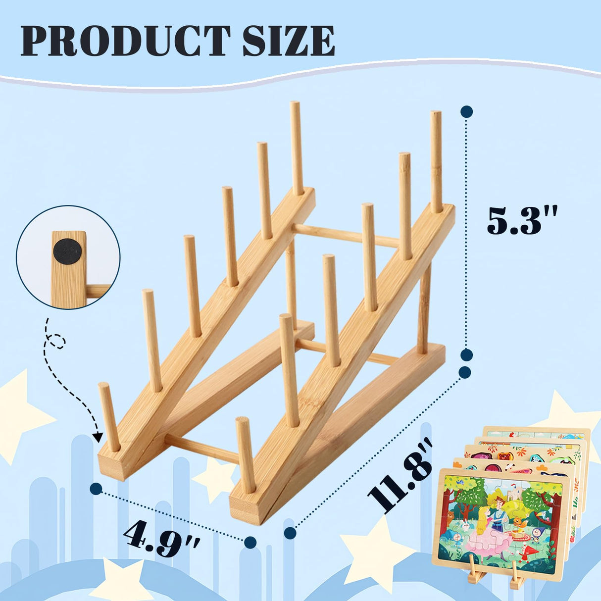 Gjulrfu 2-Piece Wooden Puzzle Storage Rack, Holder for Easel Board, Adult Puzzles Organizer Shelf gjulrfu
