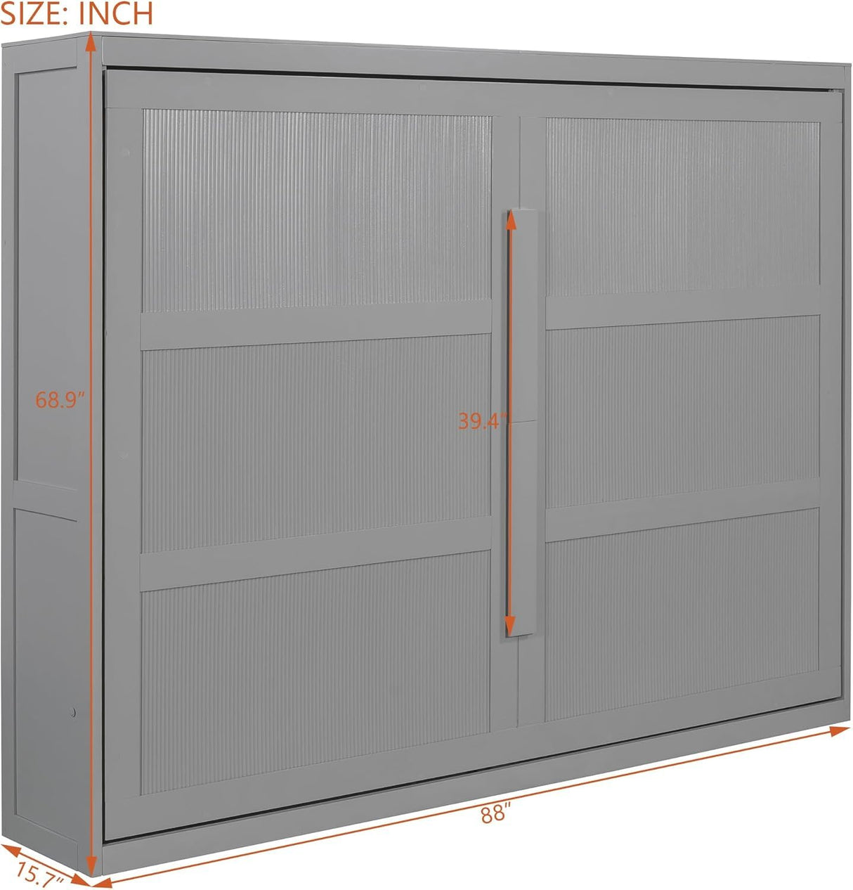 Virubi Queen Horizontal Fluted Murphy Bed with LED Lights,Wood Folding Hideaway Murphy Chest Bed for Adult Guest Room Living Room Bedroom (Grey) Virubi