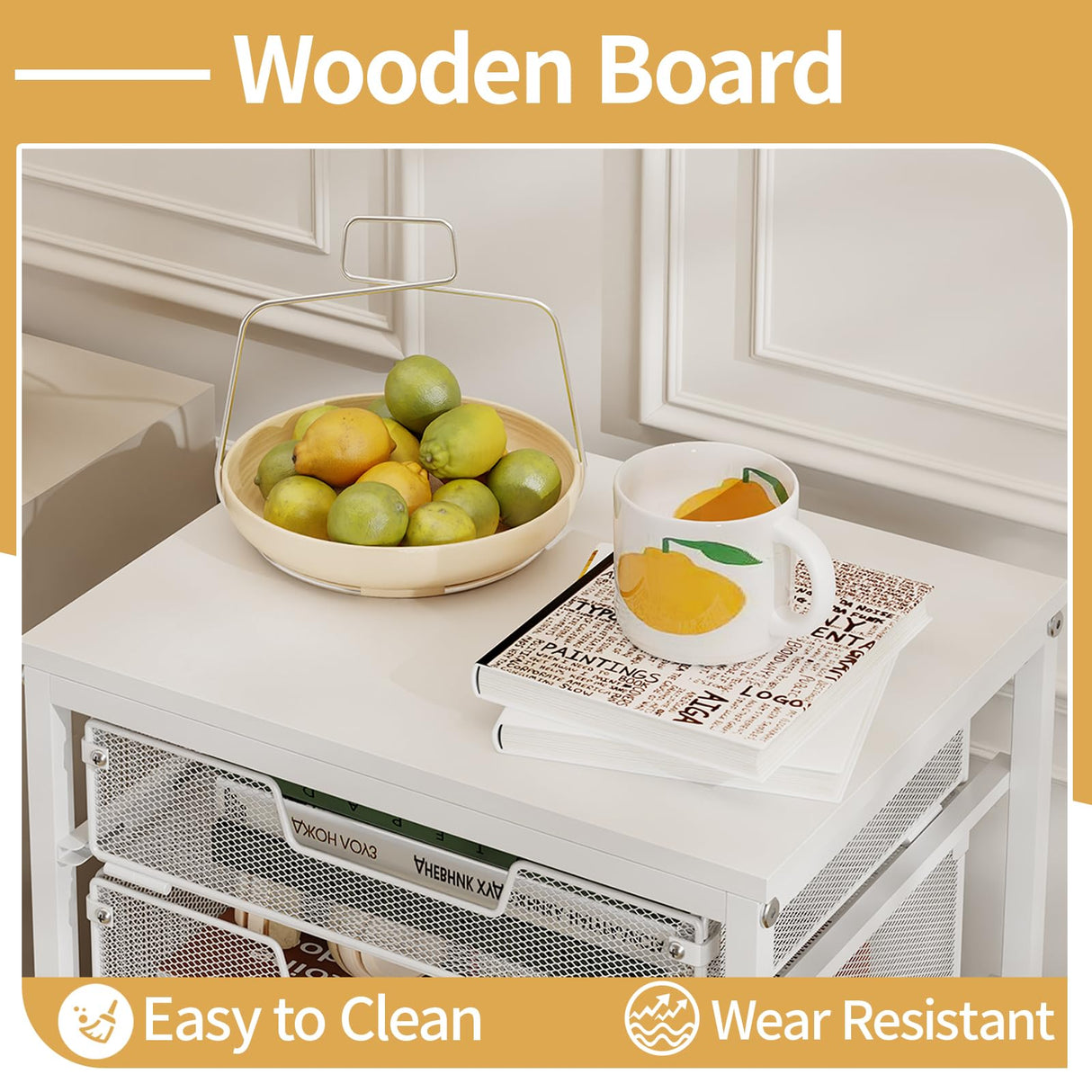 Sbanmao Utility Cart with 5 Drawers, Rolling Storage Cart with Wooden Tabletop and Lockable Wheels, Storage Drawer Cart Craft Cart for Bedroom, Classroom, Home, Office, White Sbanmao