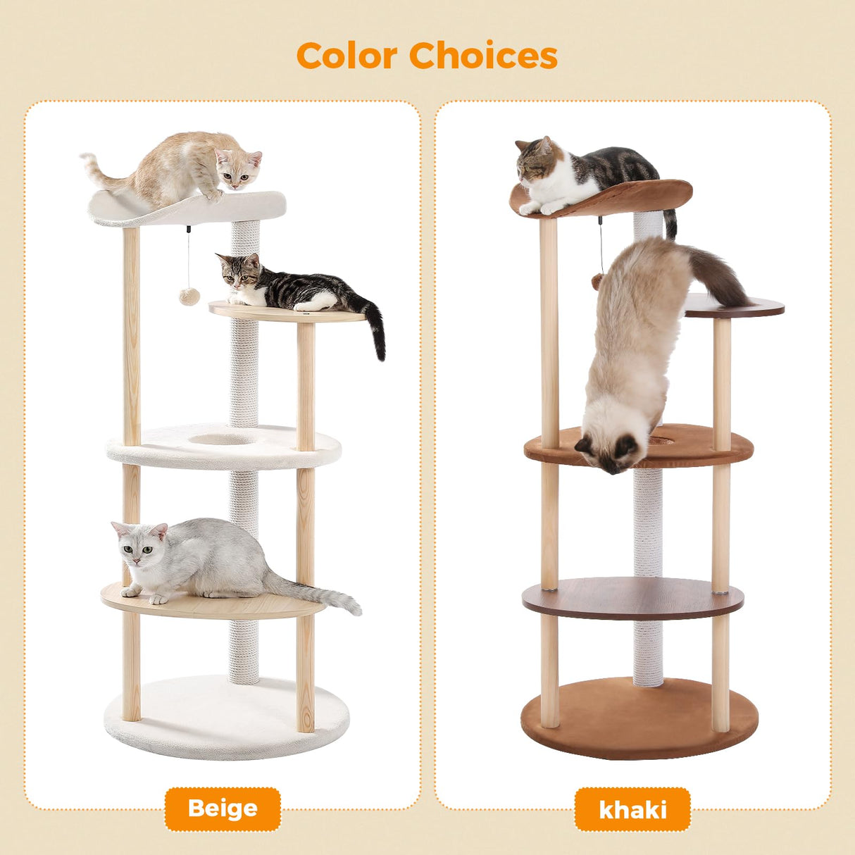 PETEPELA Wood Cat Tree Tower for Indoor Cats,5-Level Modern Cat Tree Cat Activity Center with Scratching Posts, Brown PETEPELA