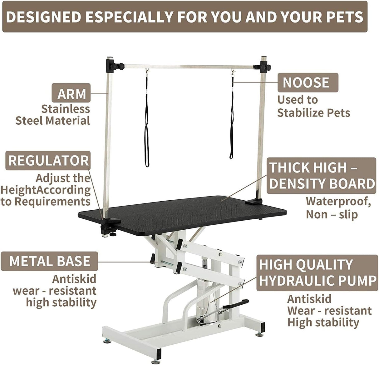 Hydraulic Dog Grooming Table for Small/Large Dogs, Heavy Duty Professional Pet Grooming Table with Adjustable Overhead Arm and Noose, Range 21-36 Inch, 43''/Black mydearpet