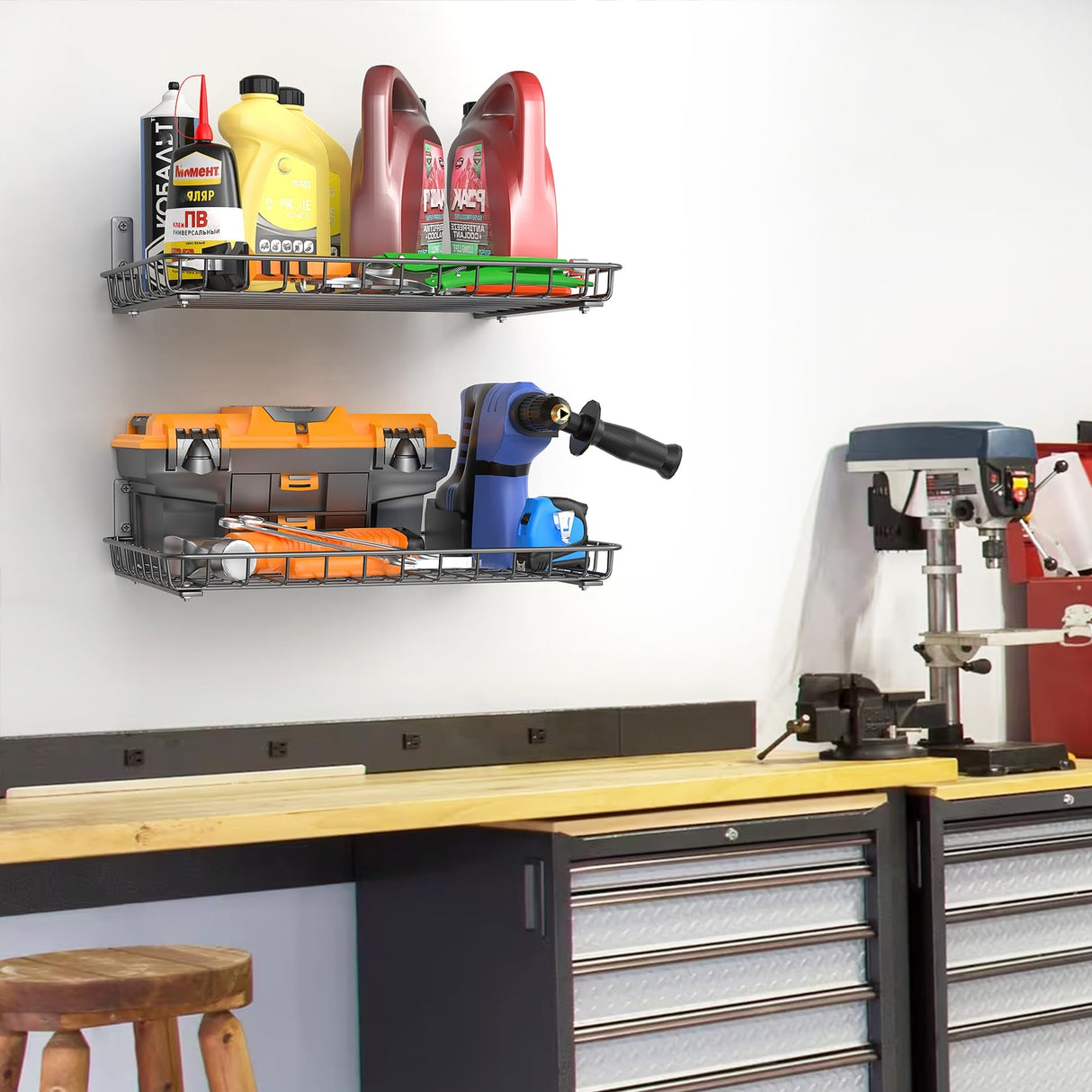 TORACK 2-Pack 12x18 inch Wall-Mounted Shelves, Garage Wall Shelf for Closet & Laundry Room, Heavy-Duty Floating Shelves Hold Up to 60 lbs(Black) TORACK