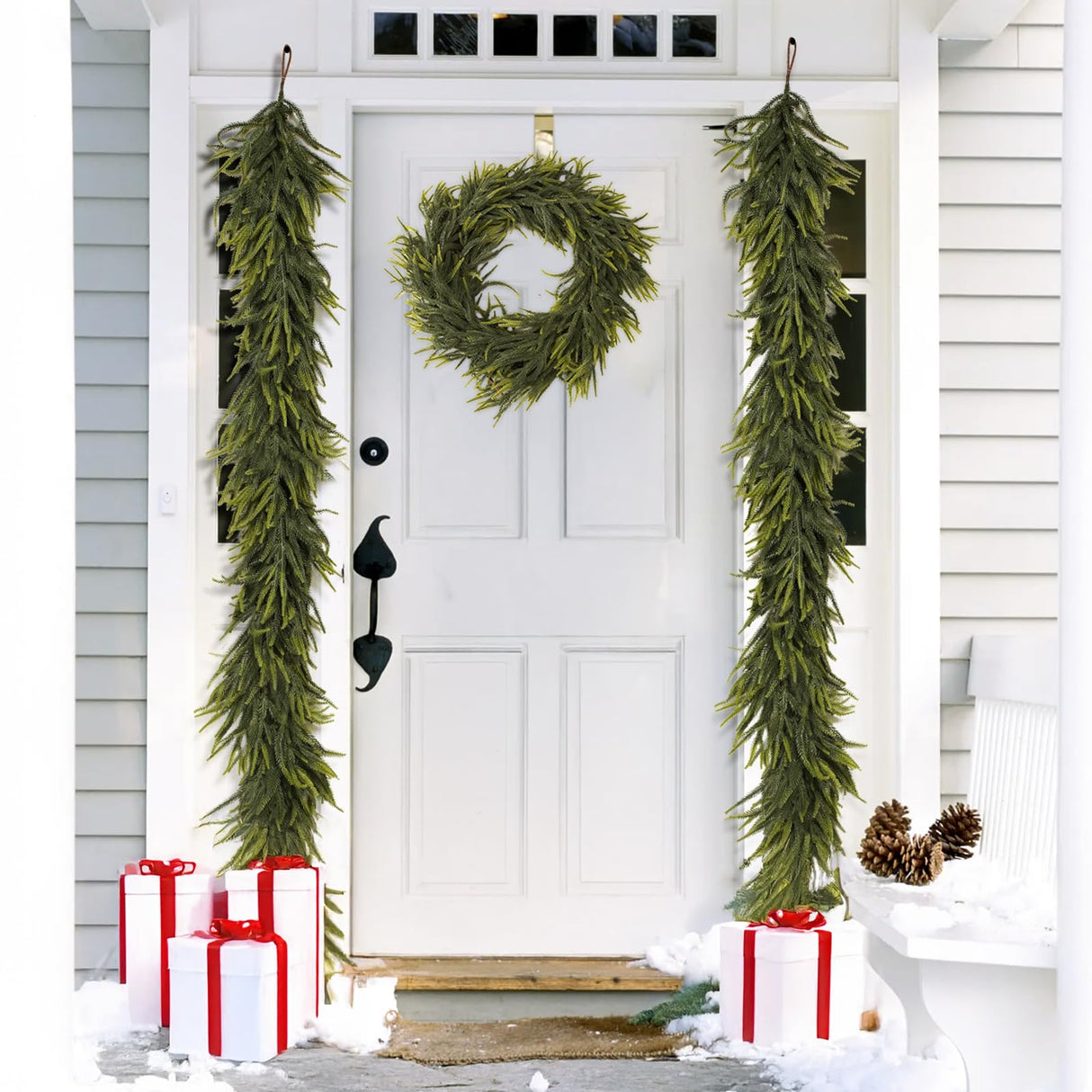 N&T NIETING 9FT Christmas Norfolk Pine Garland Real Touch Pine Artificial Garlands Faux Greenery Garland Winter Christmas Garland for Table Mantle Fireplace Indoor Outdoor Xmas Decorations (1 Pcs) N&T NIETING