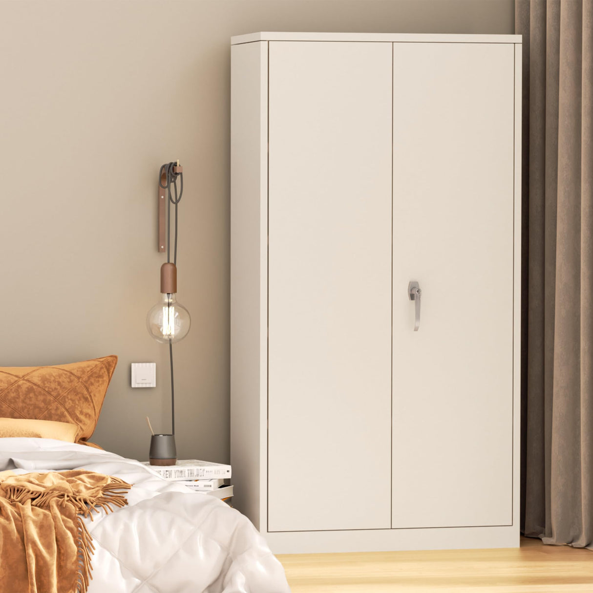 Bonusall Tall Metal Storage Lockers,71 inch Locking Steel Cabinet with Lock,Lockable Storage cabinets with 2 Doors and 4 Shelves,Utility Cabinet for Office,Garage,Warehome,Basement(Beige) Bonusall