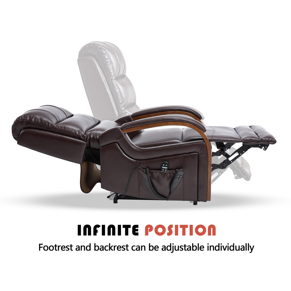 Electric Power Lift Recliner Chair for Elderly People, Dual Motor Power Lift Chair with Vibration Massage and Heat, Lay Flat Recliner, Standing Assistance Reclining, Faux Leather Red Brown Luxlen