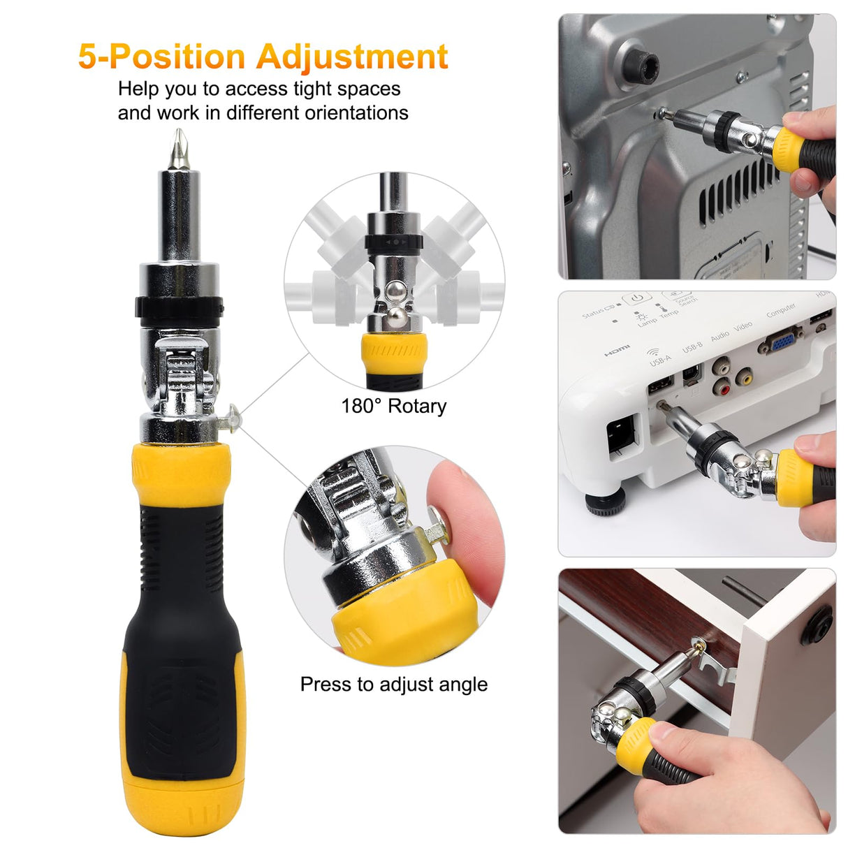 SHARDEN Ratcheting Screwdriver Multi Bit Screw Driver 13-in-1 Tool Ratchet Screwdriver Set Flat Head/Square/Torx/Hex/Phillips Screwdriver, 180 Degree Pivoting Adjustable Angle Magnetic Screwdriver Sharden