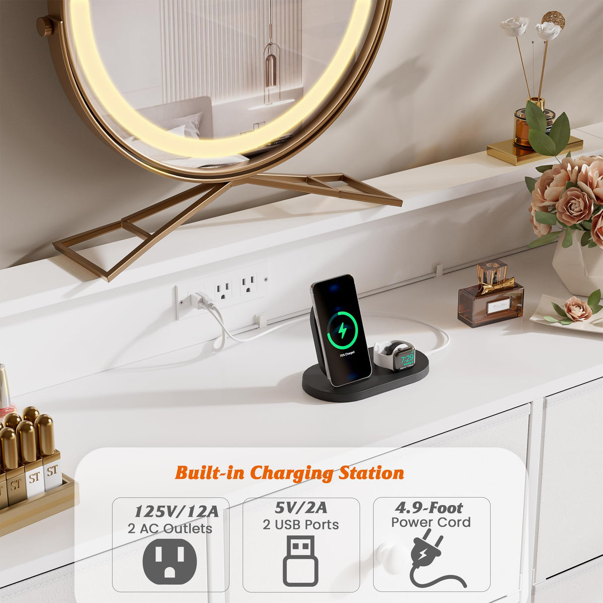 Nicehill Dresser for Bedroom with 9 Drawer,White Dresser with LED Light,TV Stand for Bedroom with Charging Station,Chests of Drawers for Bedroom Hallway,Closet (White) Nicehill