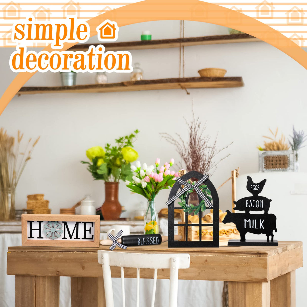 Yulejo 7 Pcs Farmhouse Tiered Tray Decor Buffalo Plaid Rustic Farmhouse Sweet Home Signs Double Printed Artificial Wooden Plant Tiered Tray Decorations for Kitchen Home Table Centerpiece Decor Yulejo