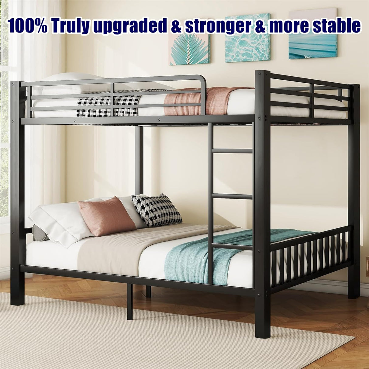 LEEKAF Stronger & Higher Quality Heavy Duty Steel Metal Queen Over Queen Size Bunk Bed, More Stable Thickened Bunk Queen Bed with Enhanced Legs & Slats (Faster Assembly) (Queen Over Queen-1) LEEKAF