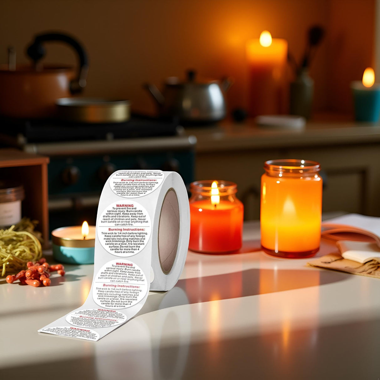 Galyacht 500Pcs White Candle Warning Labels, Candle Jar Container Stickers Candle Safety Stickers for Candle Making DIY Candle Jars and Tins Crafting Arts Galyacht