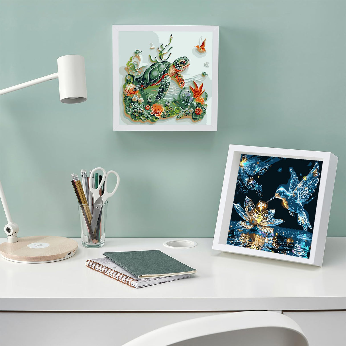 4 Pack Animals Paint by Numbers Kit for Adults Beginner,DIY Hummingbird Sea Turtle Painting by Numbers Kits,Dragon Elephant With Brushes and Acrylic Paint(With Frame),Home Wall Decor 10 x 10 in AREOPNMG