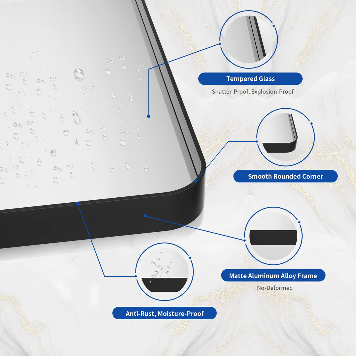 WEER Black Bathroom Mirror for Wall, 50X36 Inch Matte Black Mirror, Rectangular Black Metal Framed Vanity Mirror with Tempered Glass, Rounded Corner, Anti-Rust (Horizontal/Vertical) WEER