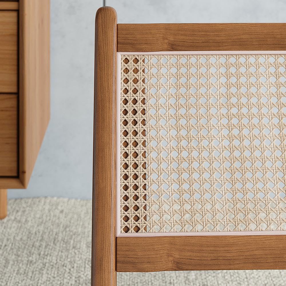 homary Japandi Walnut Rattan and Wood Lounge Chairs Mid Century Modern Armless Accent Chair for Living Room Bedroom Balcony & Patio homary