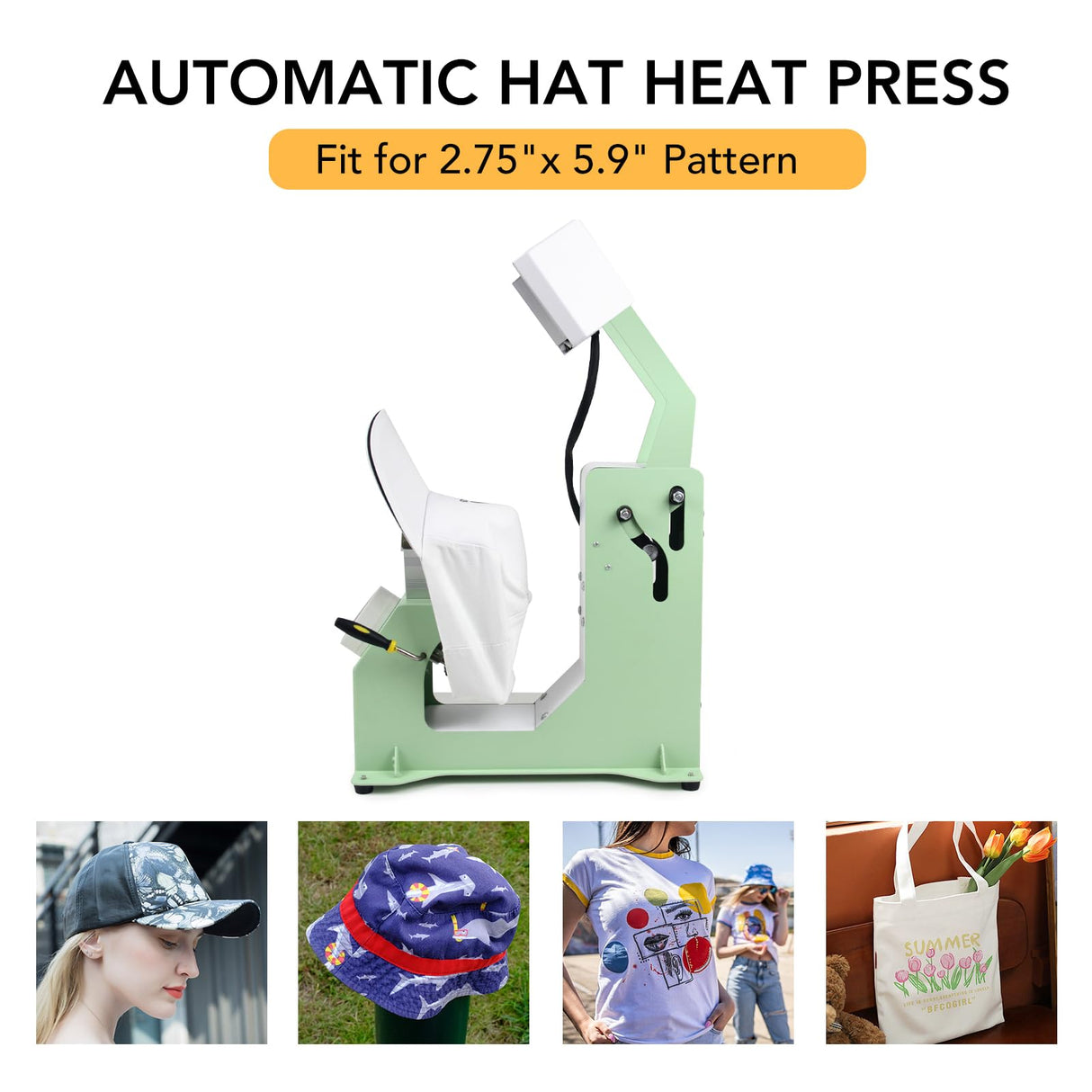 Giraffe Auto Hat Heat Press Machine, Automatic Hat Press Heat Machine for Caps T-Shirts Bags, DIY Sublimation Hat Press Cap Press Auto Open & Release & Digital Press Knob-Style Control Panel (Green) Giraffe