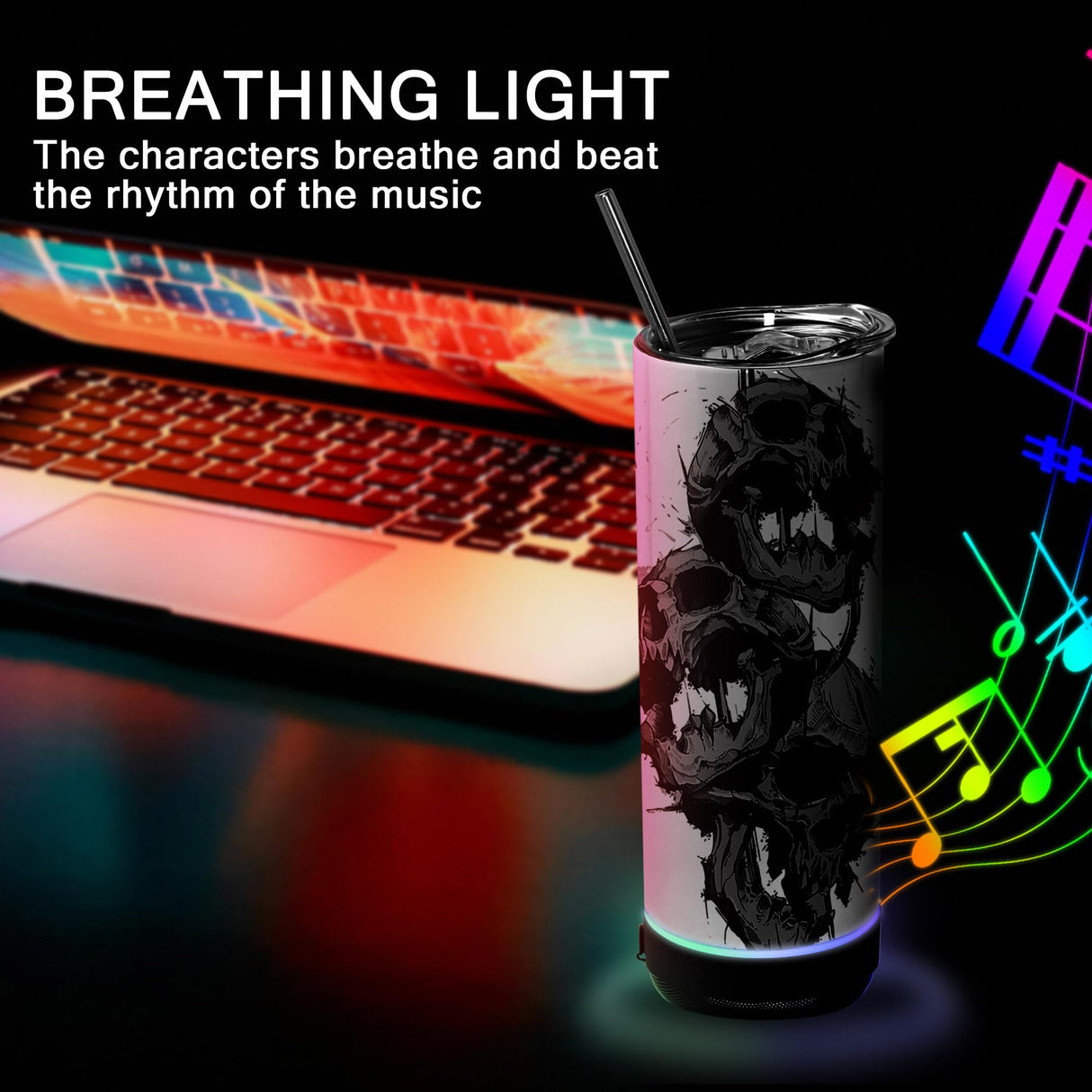 sweet grain Sublimation Speaker Tumblers 20 oz(4Pack) - Music Speaker Tumblers with Lids and Straws, Skinny Straight Sublimation Tumblers with Speaker & USB Charging Cables for DIY Gift - Black sweet grain