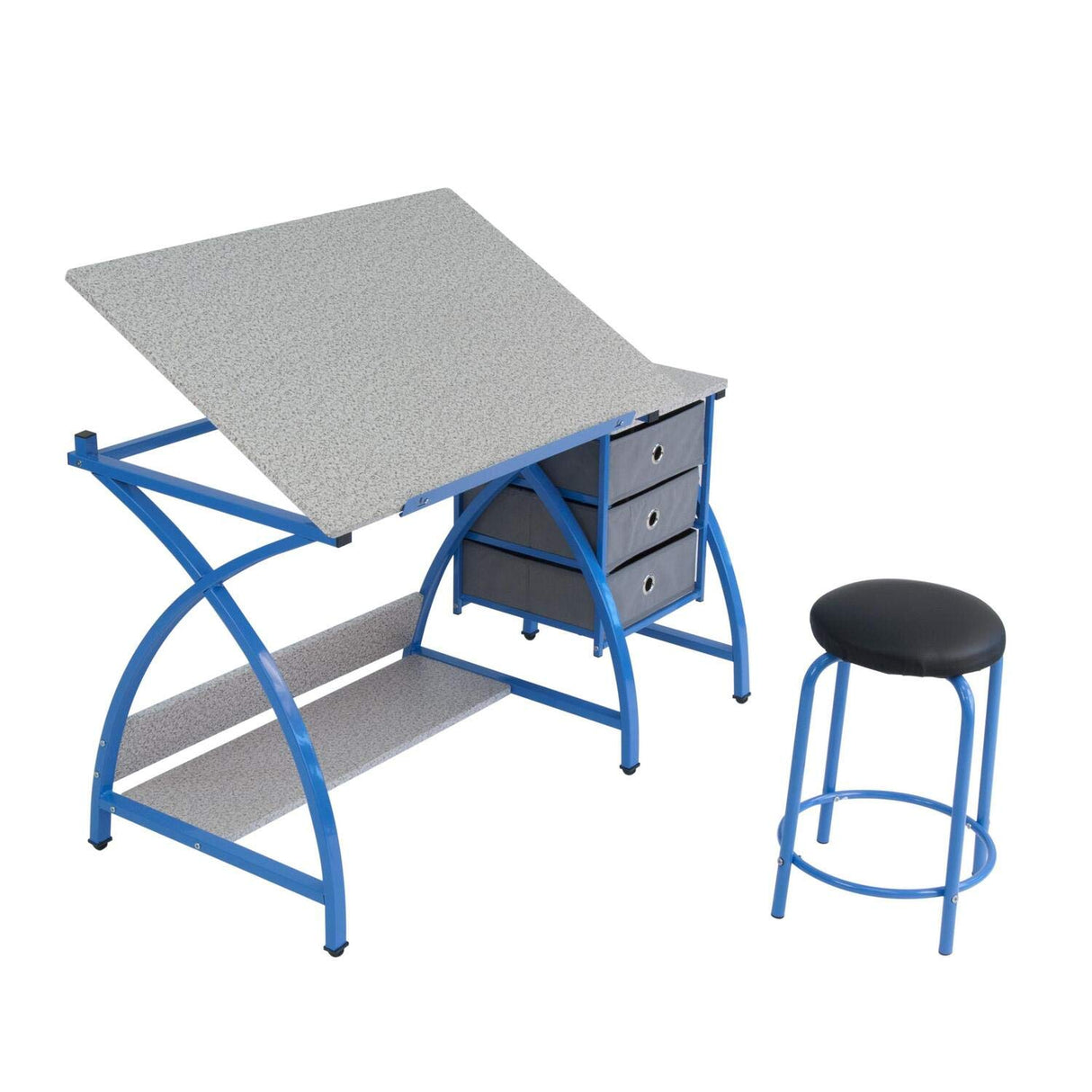 SD STUDIO DESIGNS 2 Piece Comet Craft Table | Angle Adjustable Top and Stool | Blue/Spatter Gray SD STUDIO DESIGNS