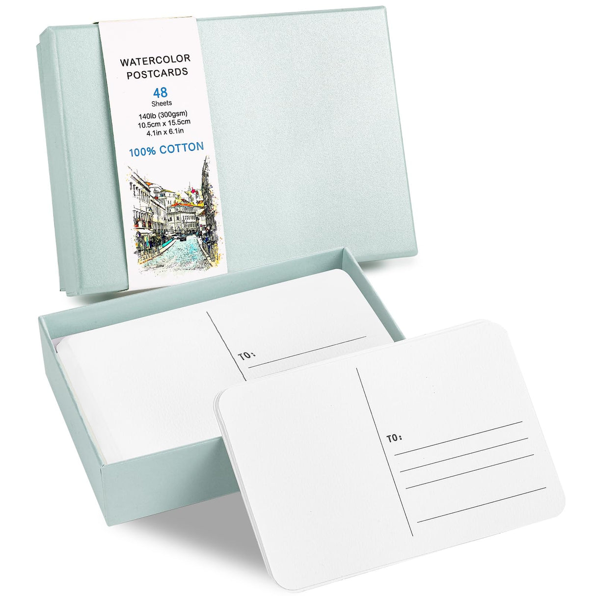 48 Sheets 4x6 Watercolor Postcards, 140lb/300gsm Blank Postcards Watercolor Paper Cards Art Supplies for Painting, DIY, Mailing, Invitations, Greeting Cards (Green) Prudiut