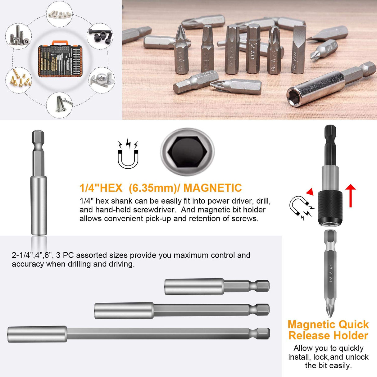 ENERTWIST Drill Bit Set, 112-Pieces 1/4" Hex Shank Impact Driver Bits and Screwdriver Bits Set Assorted in Tough Case for Wood Metal Cement Drilling and Screw Driving, ET-DBA-112 ENERTWIST