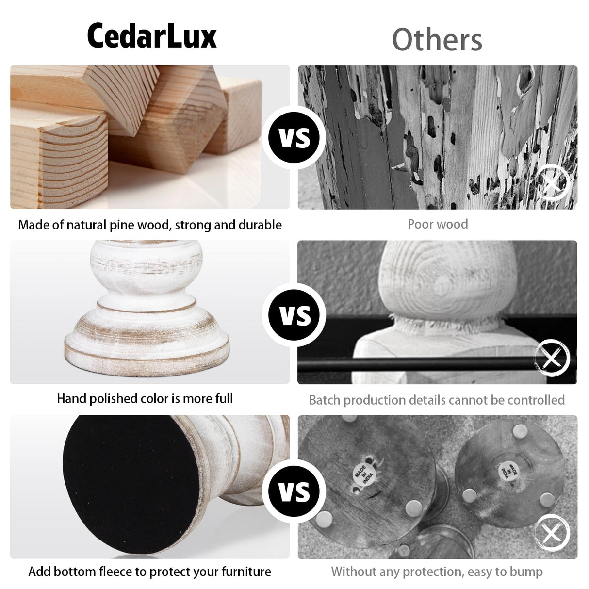 Candle Holder for Pillar Candle Set of 3, Farmhouse Wood Candle Holder, Rustic Wooden Candle Stand, Decorative Wood Candlestick Holders for Living Room, Table Centerpiece (Antique White) CEDARLUX