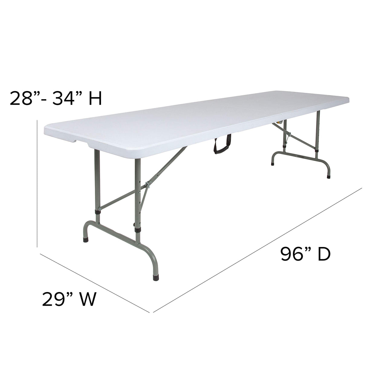 Flash Furniture Kathryn 8' Rectangular Adjustable Plastic Folding Event Table with Carrying Handle, Bi-Fold Table for Indoor/Outdoor Events, White Flash Furniture