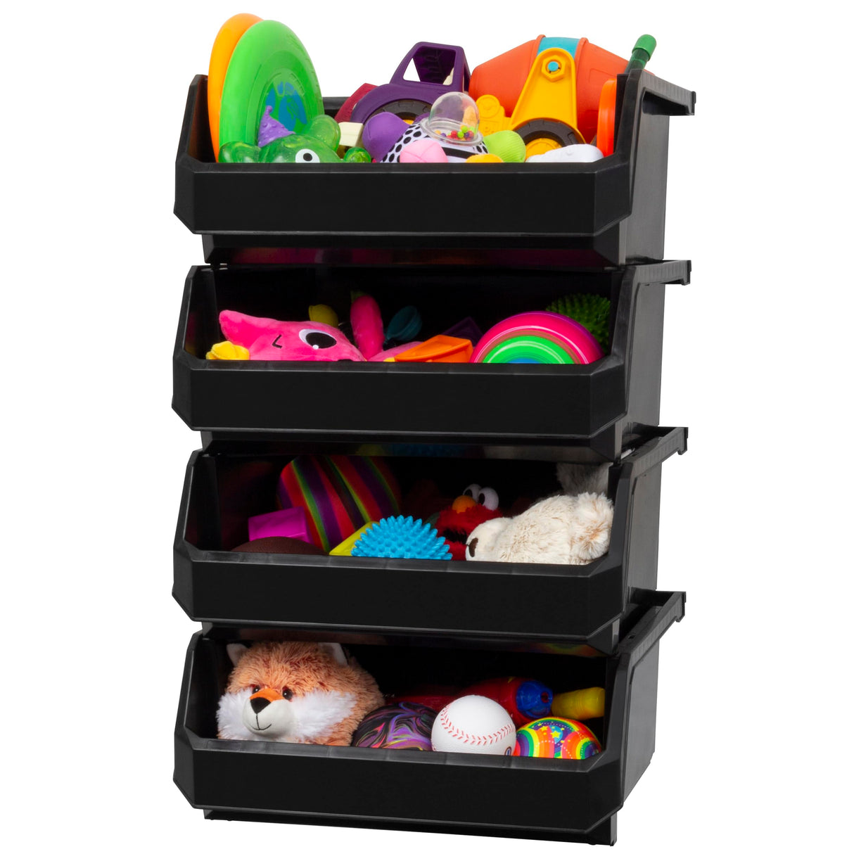 ReadySpace Plastic Containers for Organizing and Storage Bins for Closet, Kitchen, Office, Garage or Pantry Organization, Stackable Bins, Extra Large (14.8" x 16.5" x 7"), 4-Pack, Black ReadySpace