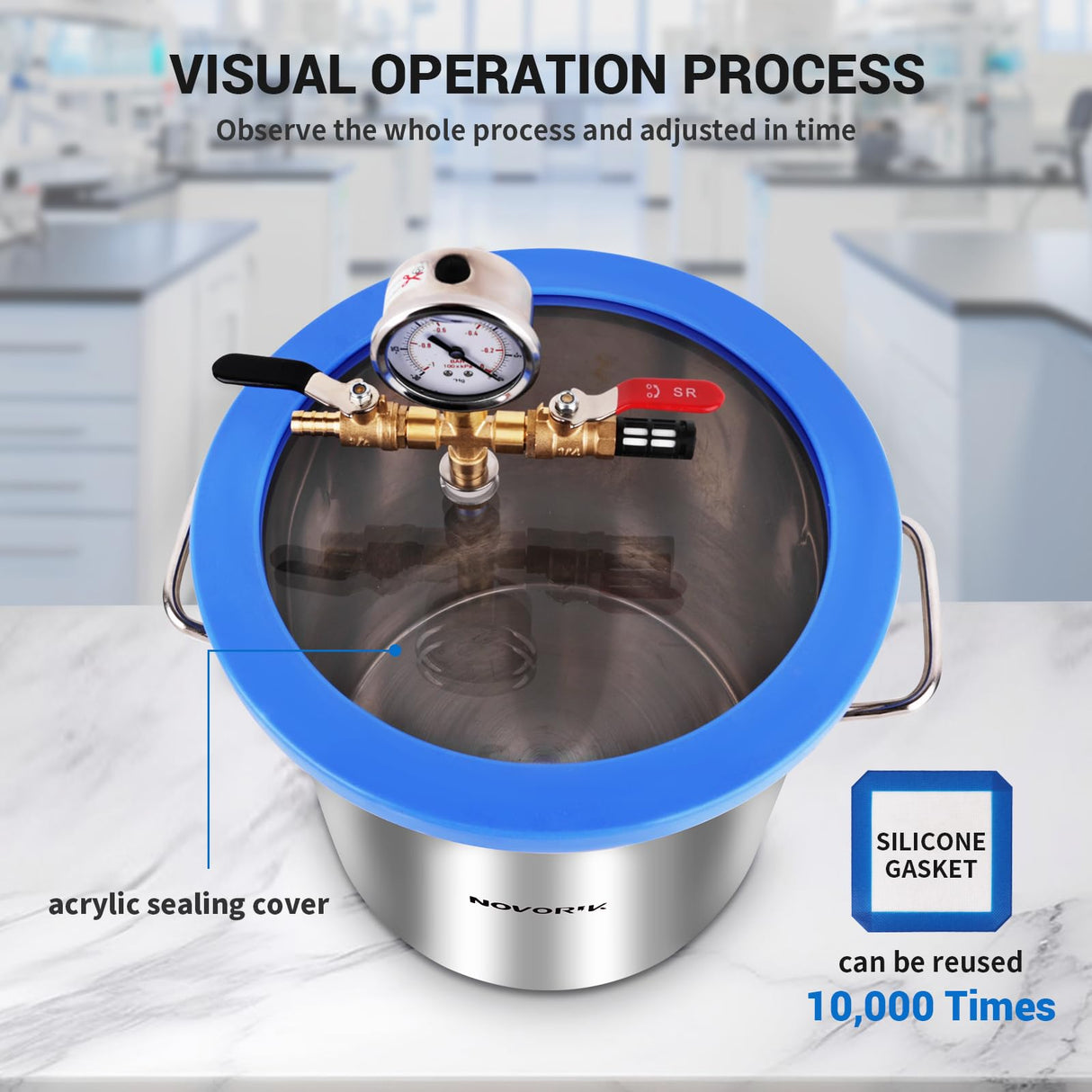 NOVORIK Vacuum Chamber with Pump Kit 3.6CFM 1/4HP Single Stage Vacuum Pump with Acrylic Lid Vacuum Chamber Kit for Stabilizing Wood, Degassing Silicone, Epoxies novorik