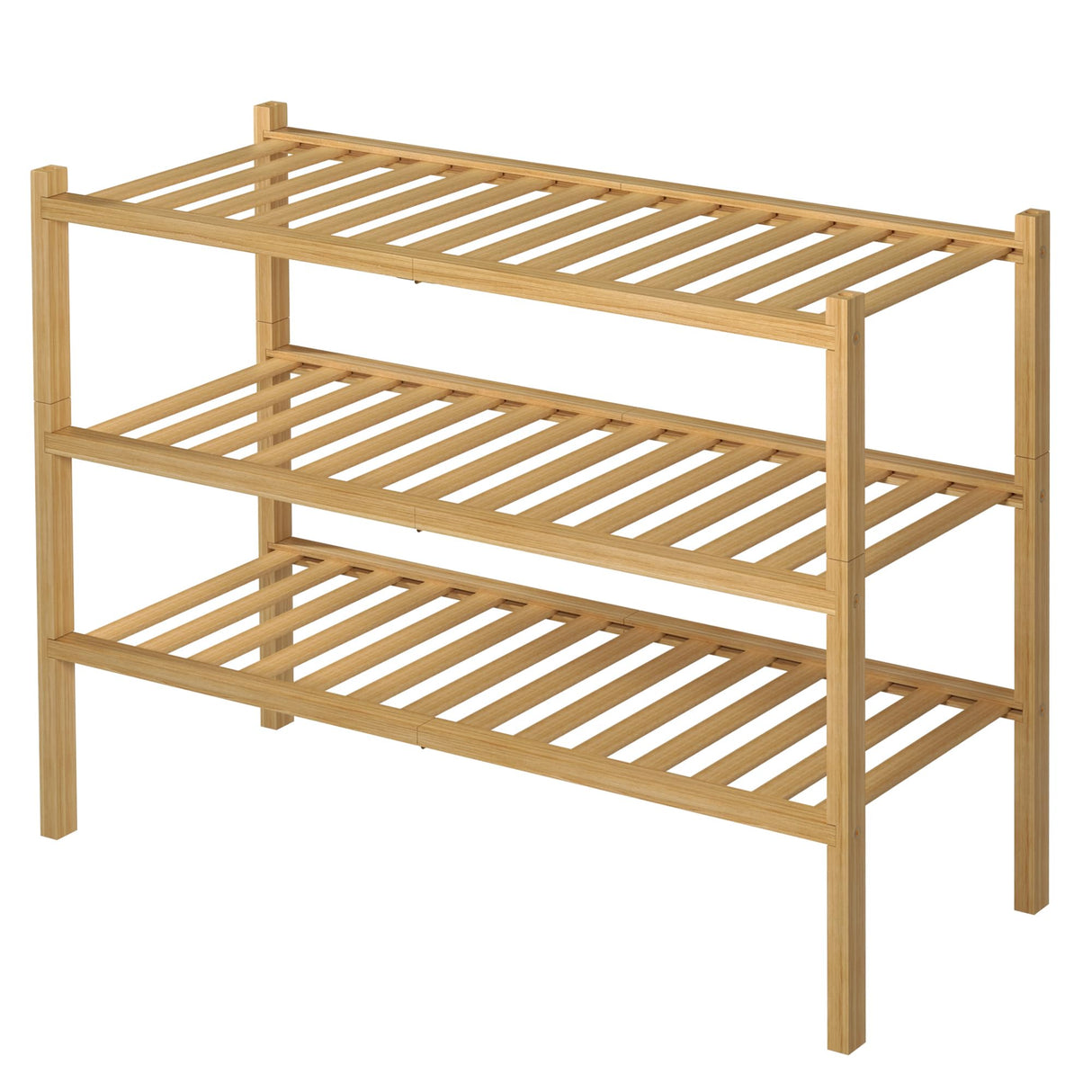 ROMGUAR CRAFT 3 Tier Bamboo Shoe Rack for Closet Free Standing Wood Shoe Shelf Storage Organizer for Entryway Small Space Stackable 27"x11"x20" (Natural) ROMGUAR CRAFT