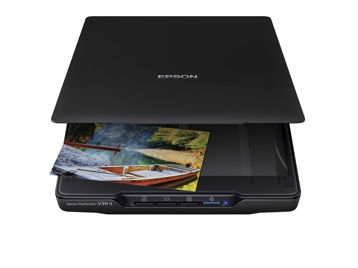 Epson - Perfection V39 II - Color Photo and Document Flatbed Scanner - 4800 dpi Optical Resolution - High-Rise, Removable Lid - Scan to Cloud - USB Power - Image Scanning - Black Epson
