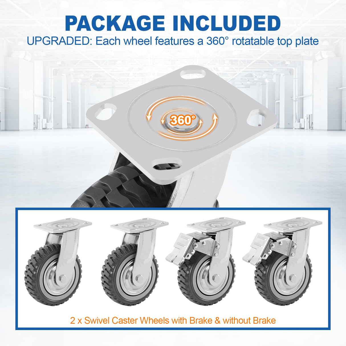 Iglobalbuy 6 Inch Heavy Duty Swivel Caster Wheels 4Pack (2 w/Brakes, 2 No Brakes), 360° Rotation Top Plate, Iron 6 Inch Anti-Skid Wheel Caster Replacement for Cart Furniture Workbench Iglobalbuy