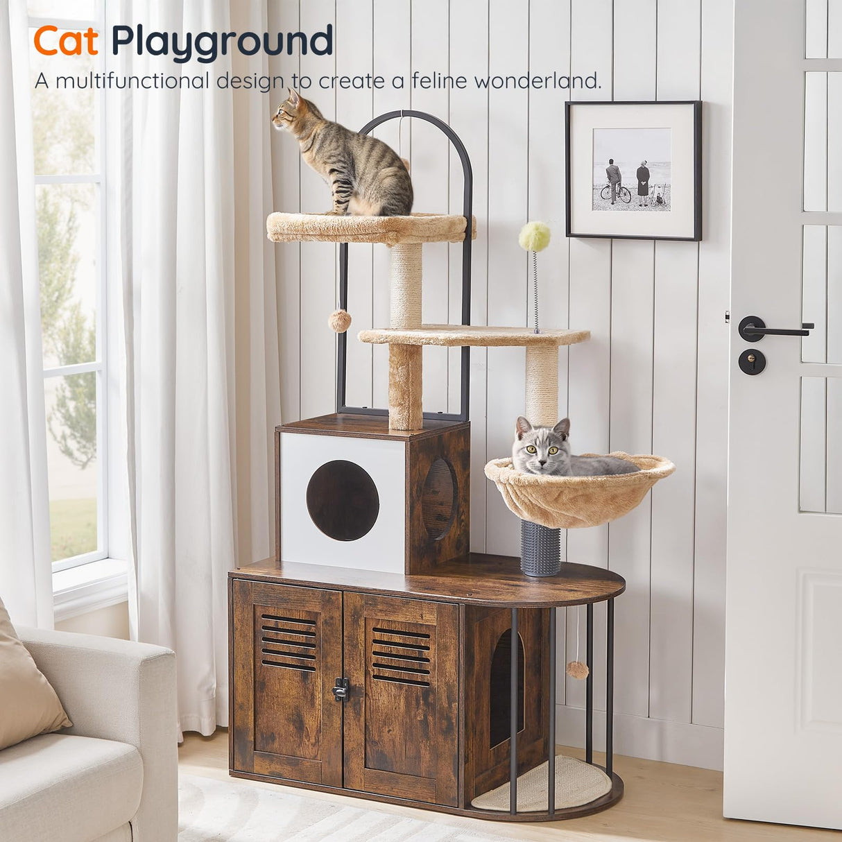 HOOBRO Cat Tree with Litter Box Enclosure, All-in-One 31.5" Cat Tower with Hidden Litter Box Cover Furniture for Indoor Cats, Versatile Cat Condo with Sisal Posts, Hammock, Rustic Brown FG45MZ03 HOOBRO