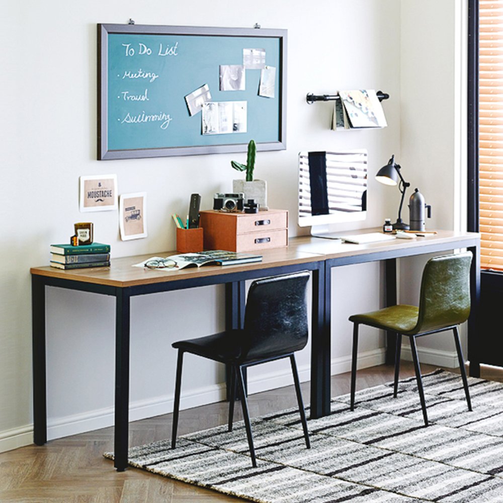 Need Computer Desk, 47 inch Home Office Desk, Modern Simple Style Home Office Gaming Desk, Basic Writing Table for Study Student, Black Metal Frame, Teak Need