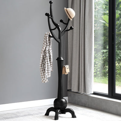 Heavy Duty Coat Rack Freestanding Wood Tree Rack with 8 Hooks, Unique Design Tree Branch-look, Premium Coat Tree Clothes Hanger Stand with Sphere Base for Entryway, Hallway, Bedroom-Load 160lbs Black