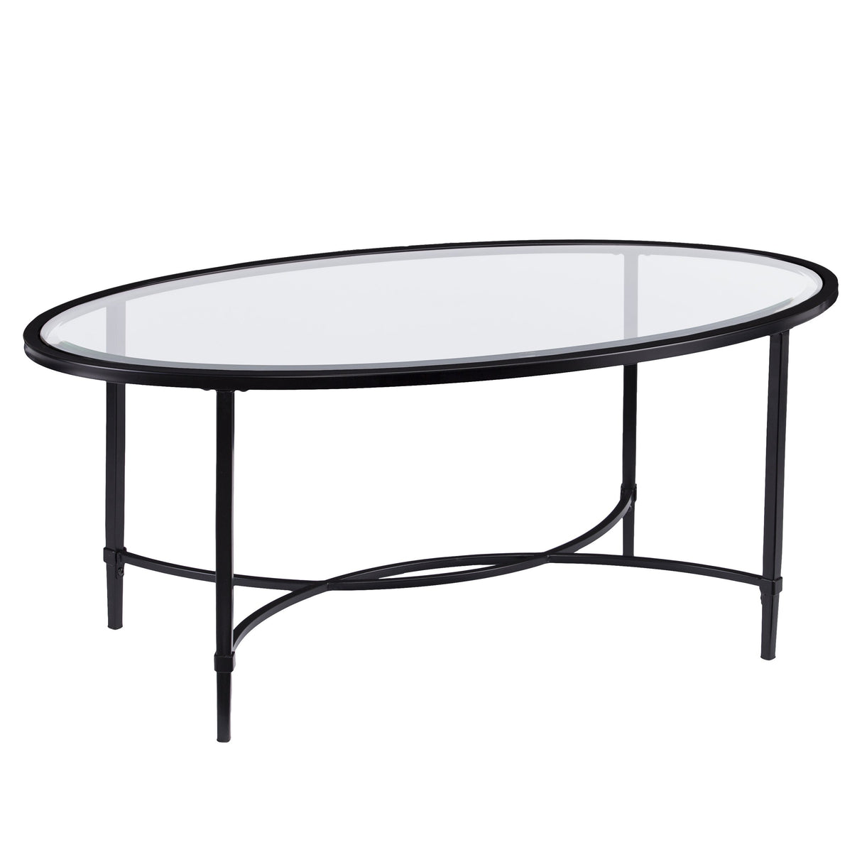 SEI Furniture Quinton Metal/Glass Oval Cocktail Table - Black, 45 in x 25 in x 19 in SEI Furniture