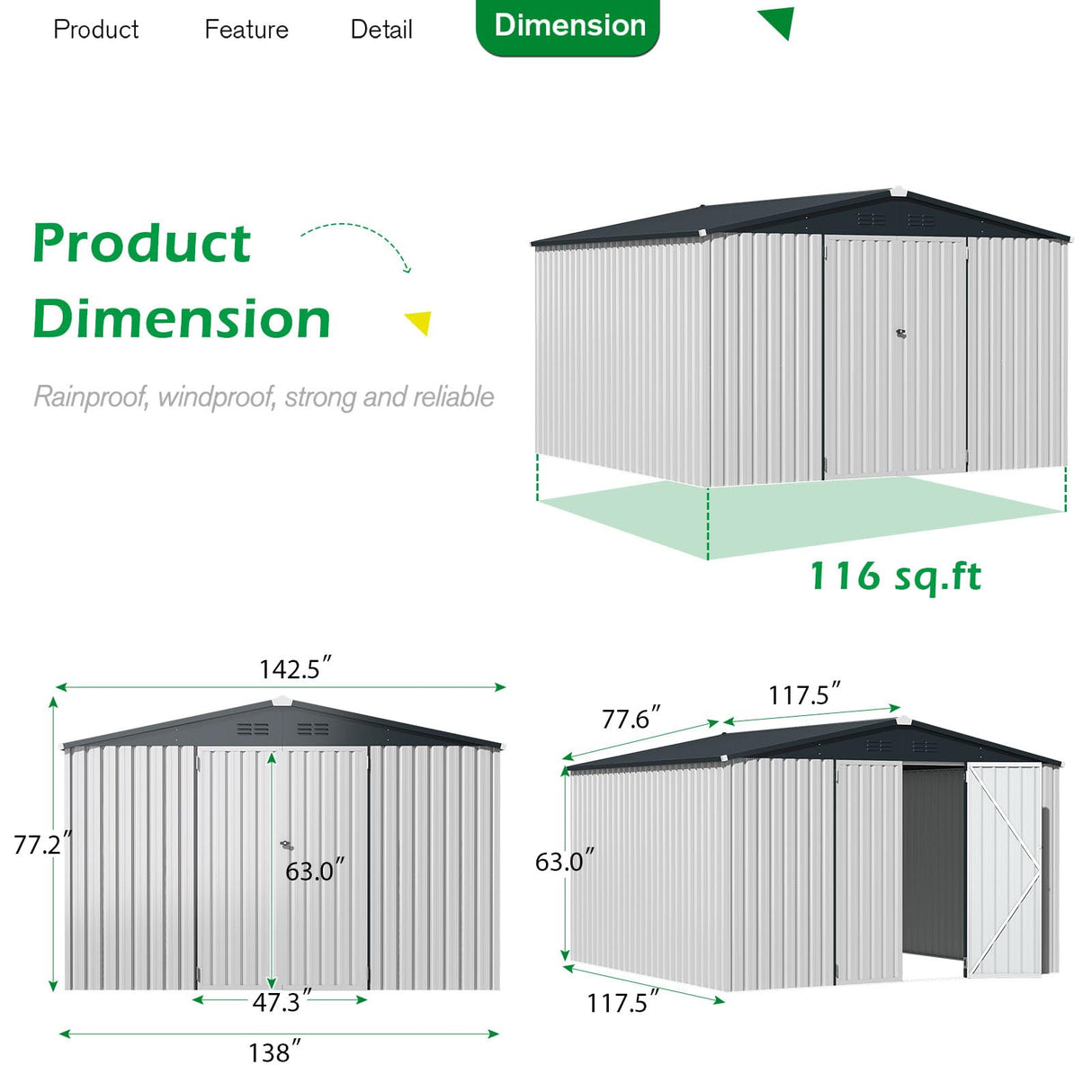 AECOJOY Shed 12' x 10' Storage Shed Large, Sheds & Outdoor Storage Clearance 10x12 Sheds with Lockable Doors, Utility and Tool Storage Shed for Garden, Backyard, Patio, Outside use in White AECOJOY