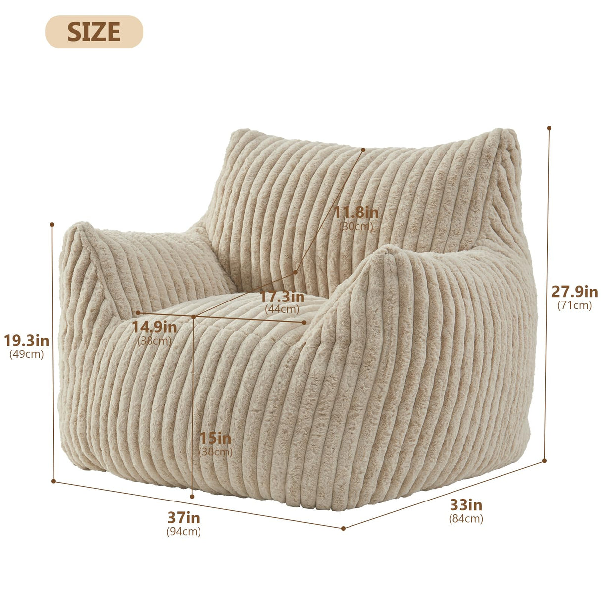Achicsofar Giant Bean Bag Chairs for Adults Teens, Large Bean Bag Sofa Chairs with Filling Comfy Fuzzy BeanBag Chair with Armrests for Bedroom Living Room Reading Achicsofar