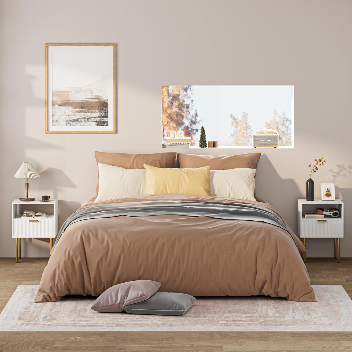 Aienvey Nightstand,Modern Bedside Table with Gold Frame,White Night Stand,Bedside Furniture, Modern Side Table with Drawer and Shelf for Bedroom,Living Room (White) Aienvey