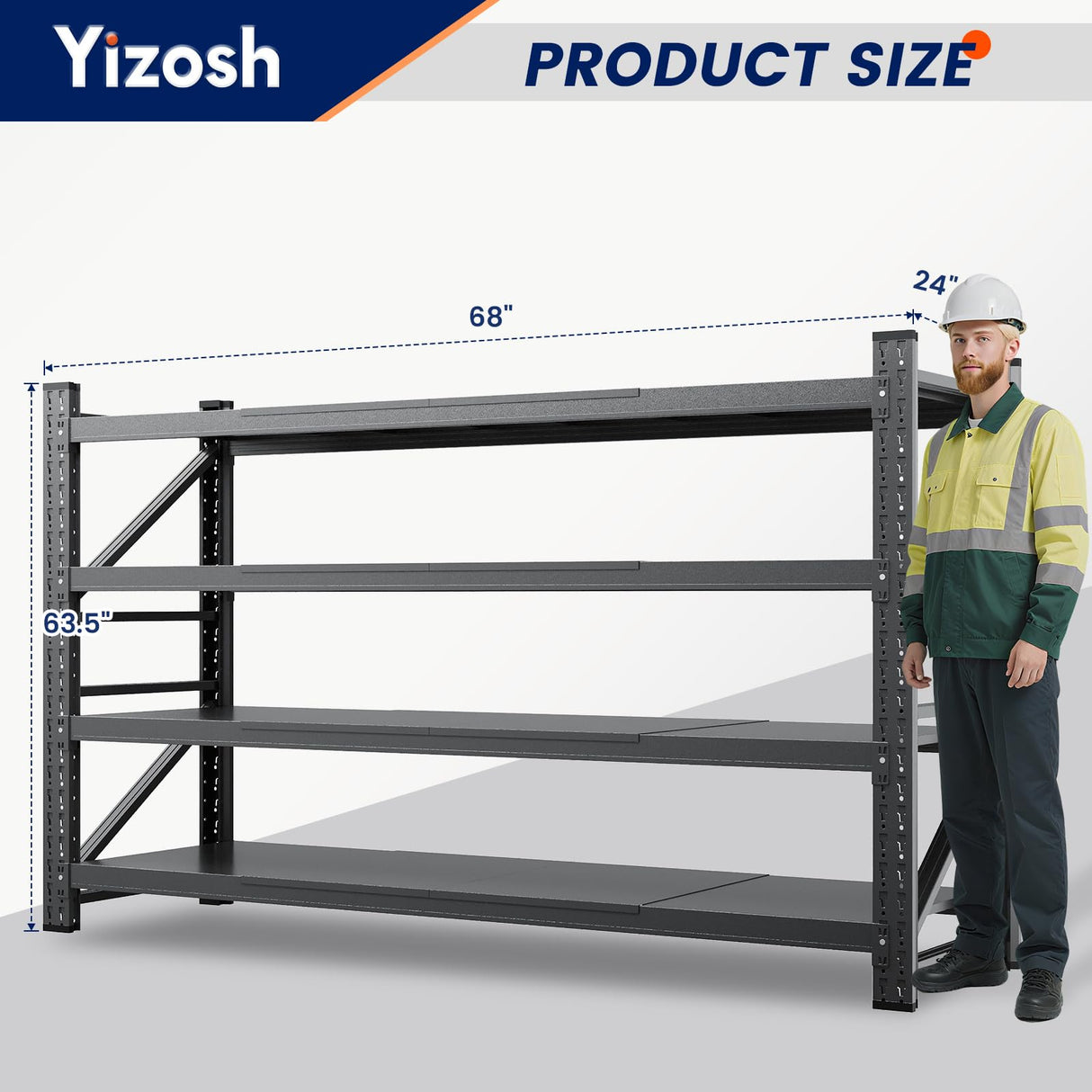 Yizosh 68" W Metal Garage Storage Shelves,Heavy Duty Adjustable Steel Organization Shelving,Utility Rack Shelf,68" W x 24" D x 63" H for Basement,Warehouse,Industrial Yizosh