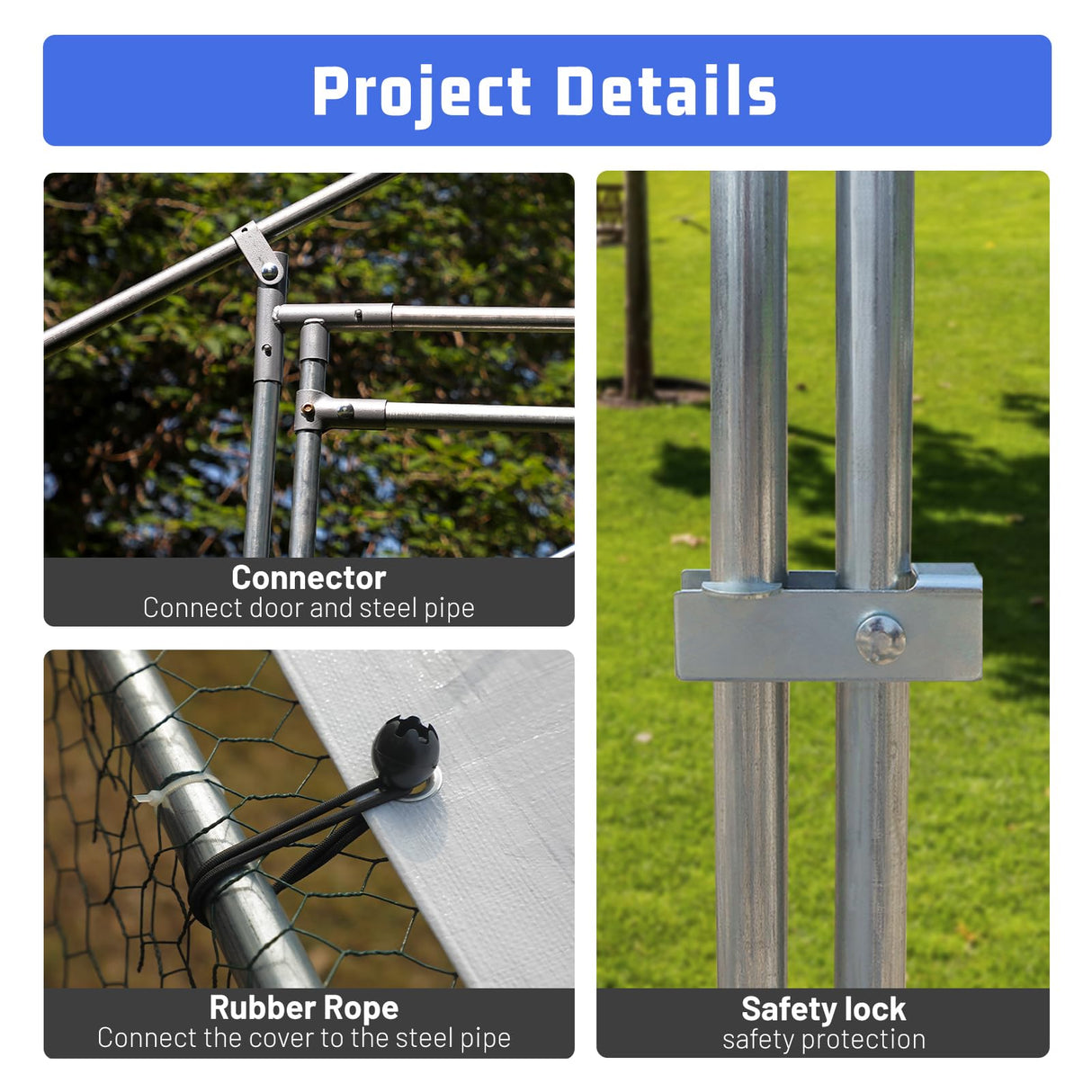 HEYTOWN Large Metal Chicken Coop Chicken Pen Walk-in Poultry Cage with Water-Resident and Anti-UV Cover Chicken Runs for Yard with Cover Duck Rabbit Dog House Outdoor HEYTOWN