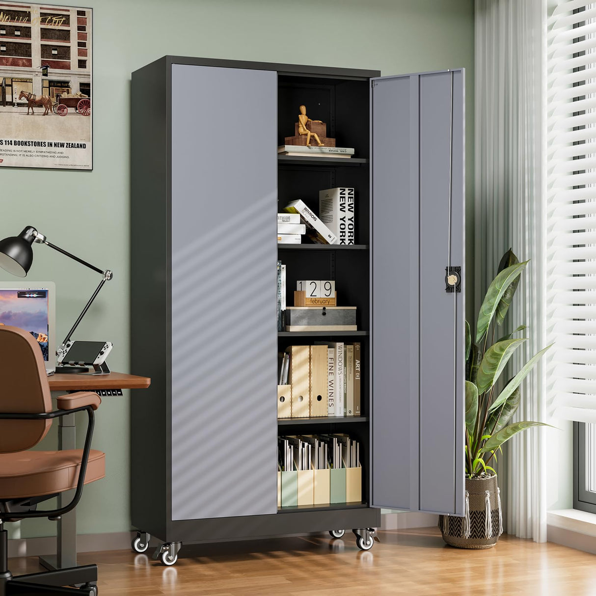 Letaya Metal Garage Storage Cabinets with Lock Door and Adjustable Shelves, Steel Tool Cabinets for Home,Office,Warehouse Organisieren (Black Grey, 75" H) Letaya