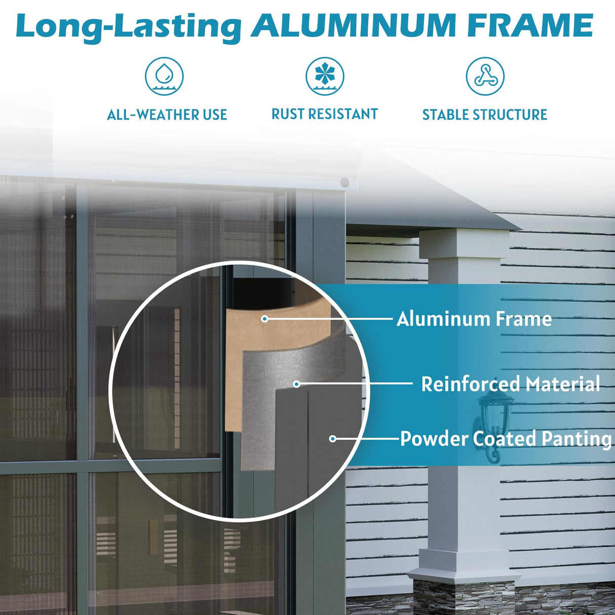 EROMMY 10' x 16' Sunroom, Wall Mounted Gazebo Solarium with Aluminum Frame, Polycarbonate Roof, Permanent Sun Room with Sliding Doors, Lockable PC Screen Walls, Lean to Gazebo for Garden, Patio, Grey EROMMY