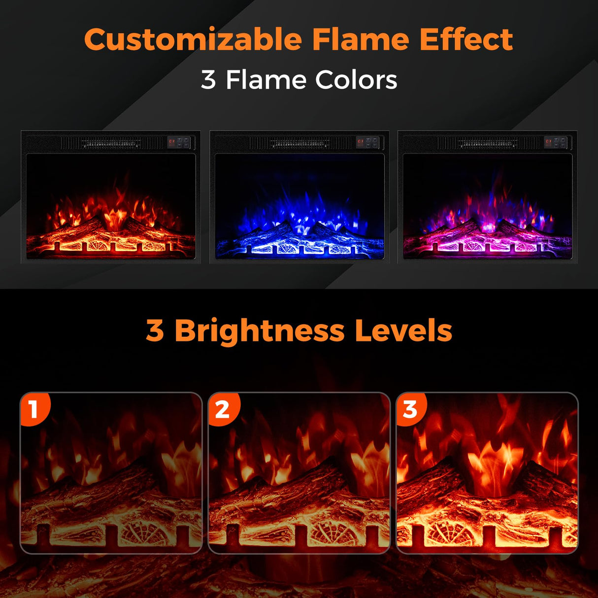 Tangkula 23" Electric Fireplace, 5,000 BTU Fireplace Insert with Remote Control, 3 Flame Colors & Brightness Levels, Recessed Fireplace Heater with 1-8H Timer, Thermostat & Overheat Protection Tangkula