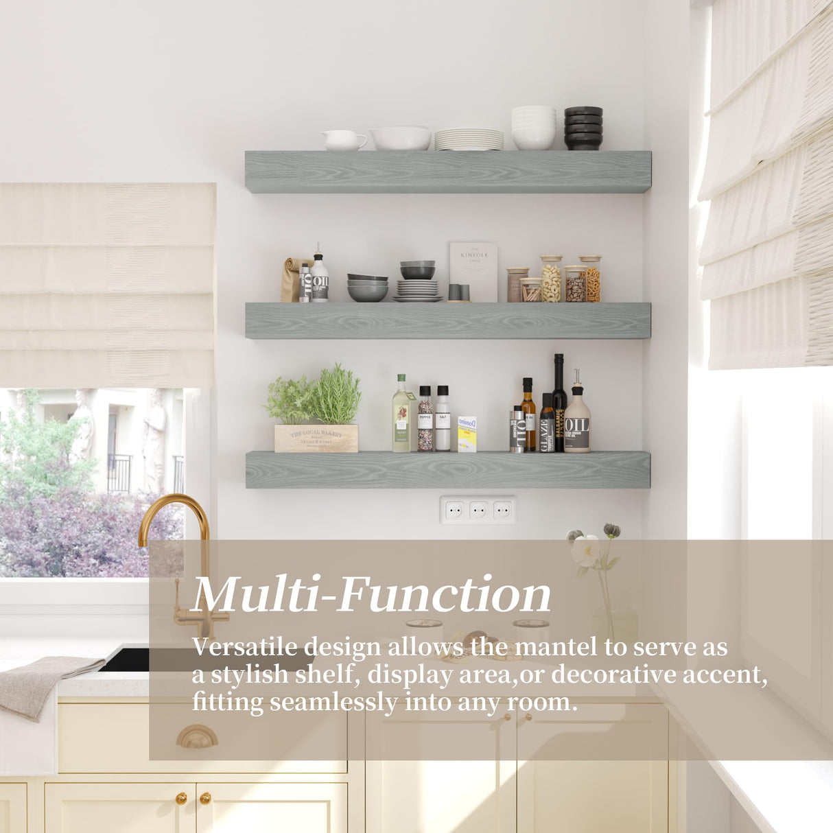 CRAFTEASE Fireplace Mantel 72 Inch Solid Wood Mantels for Over Fireplace 5" Thick Wall Mounted Shelves Long Floating Farmhouse Shelf Handcrafted Wooden Fireplace Mantle 72 X 8 X 5 - Weathered Grey CRAFTEASE