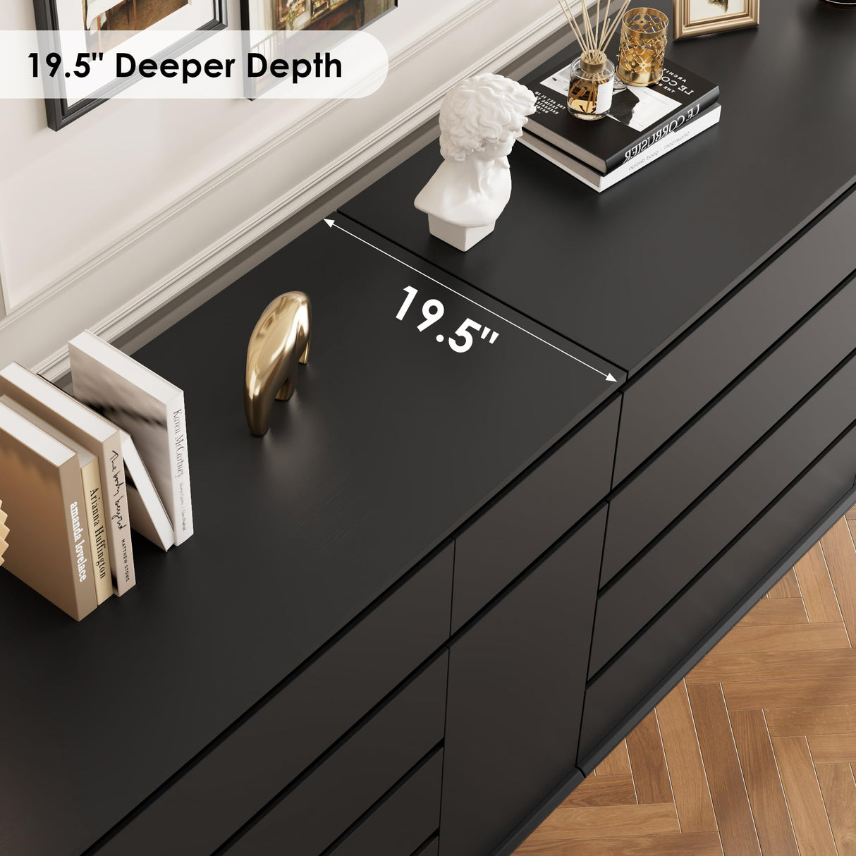 FOTOSOK 5 Drawer Dresser, Black Dresser for TV Stand, Double Wide Storage Chest of Drawers with Door, Deep Drawers and Wide Storage Space FOTOSOK