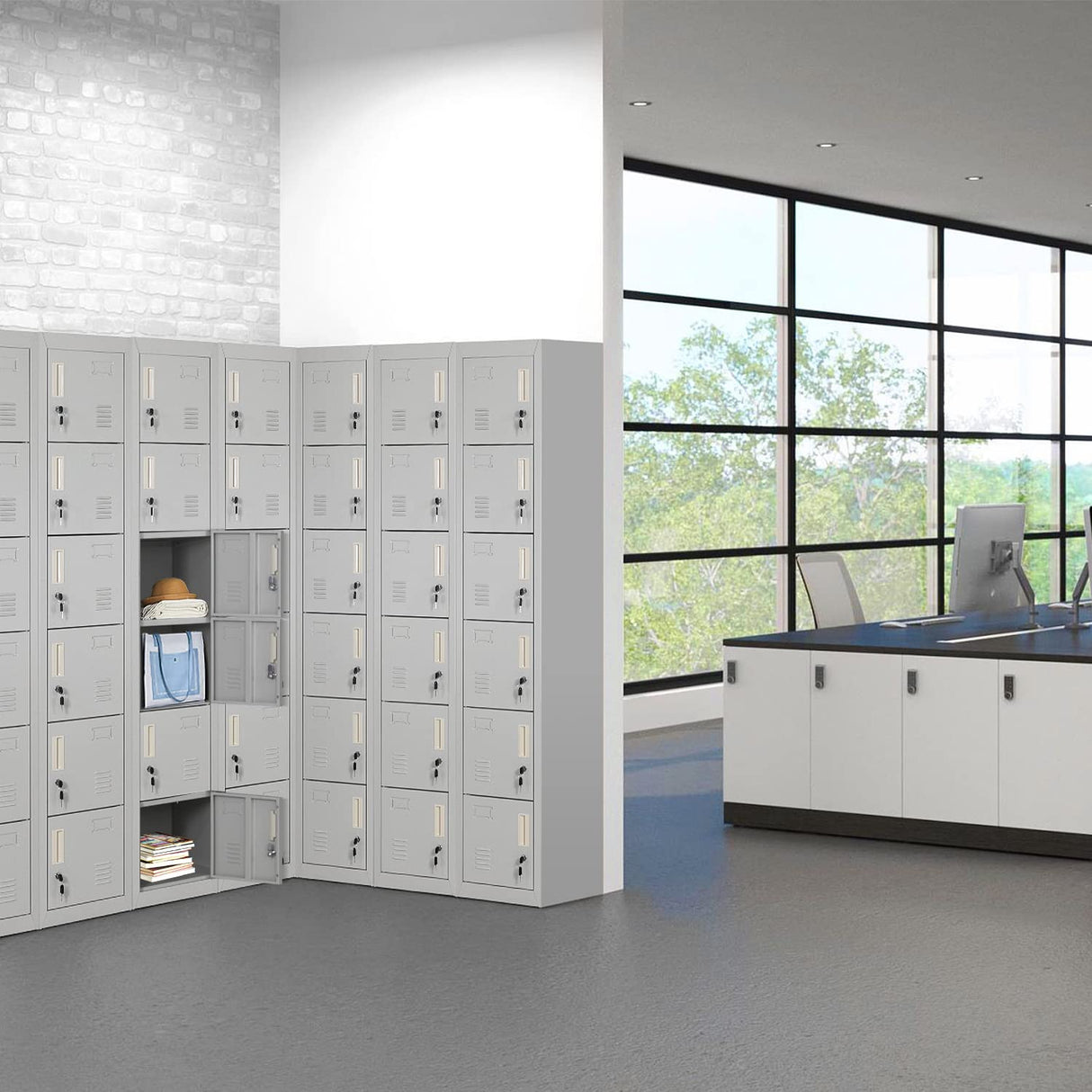 Bonusall Employees Lockers,Metal Office Storage Locker with 6 Door, Tall Steel Lockers with Keys and Lock for School, Gym, Home, Garage, Gray Bonusall
